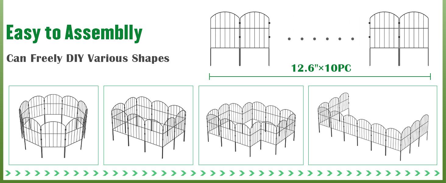 VANCASTLE 12.6x24 inch Decorative Garden Fence Outdoor, Total 10.5ft (L)x24in (H)/26ft (L)x24in (H), Rustproof Metal Landscape Barrier Fence, Black Fence for Yard, Patio Lawn, 10/25 Panels