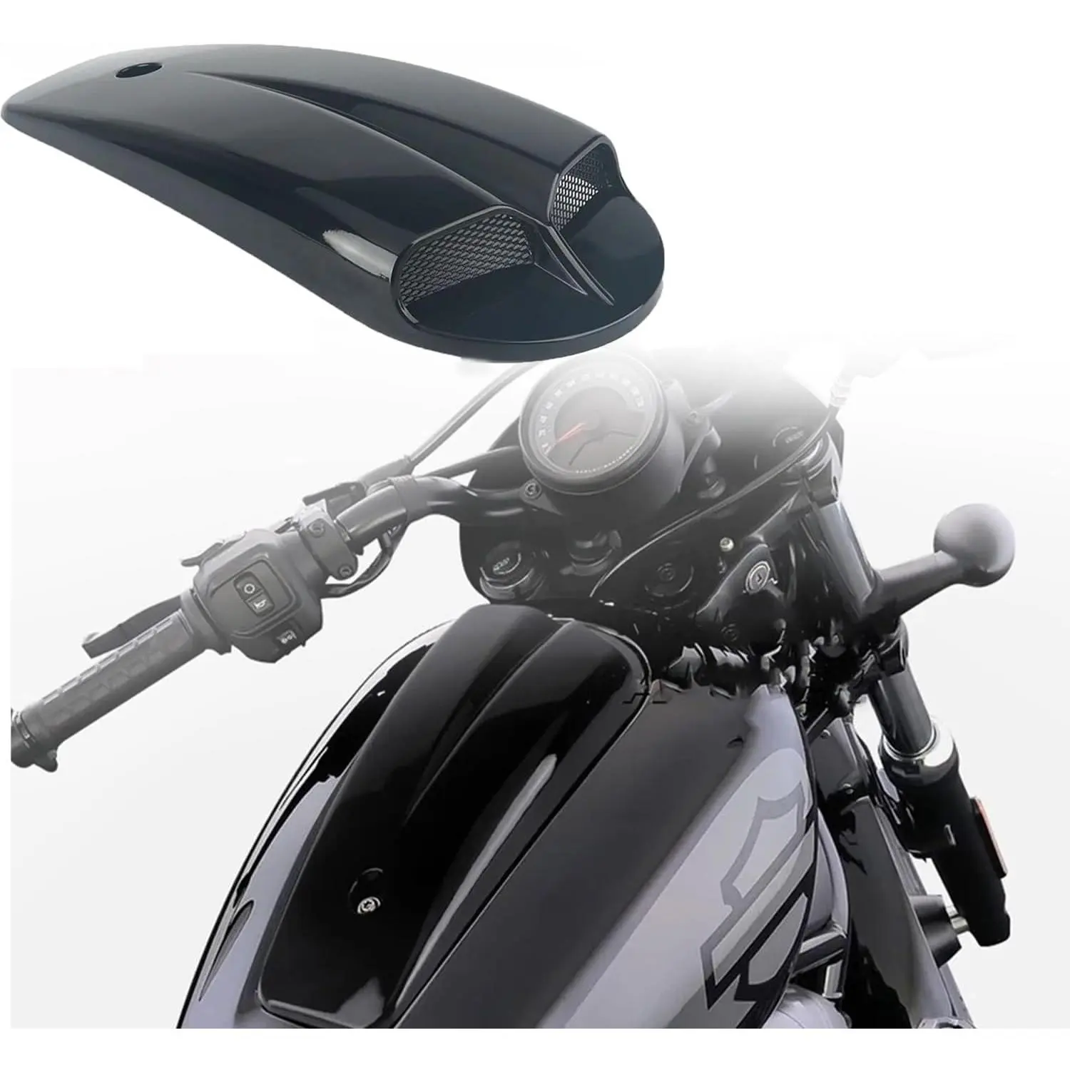 Gloss Black Fuel Console & Gas Tank Cap Cover with Air Scoop, Tank Protection for Harley Nightster 975 RH975 S 2022-2024 Motorcycle Body Frame Replacement Parts