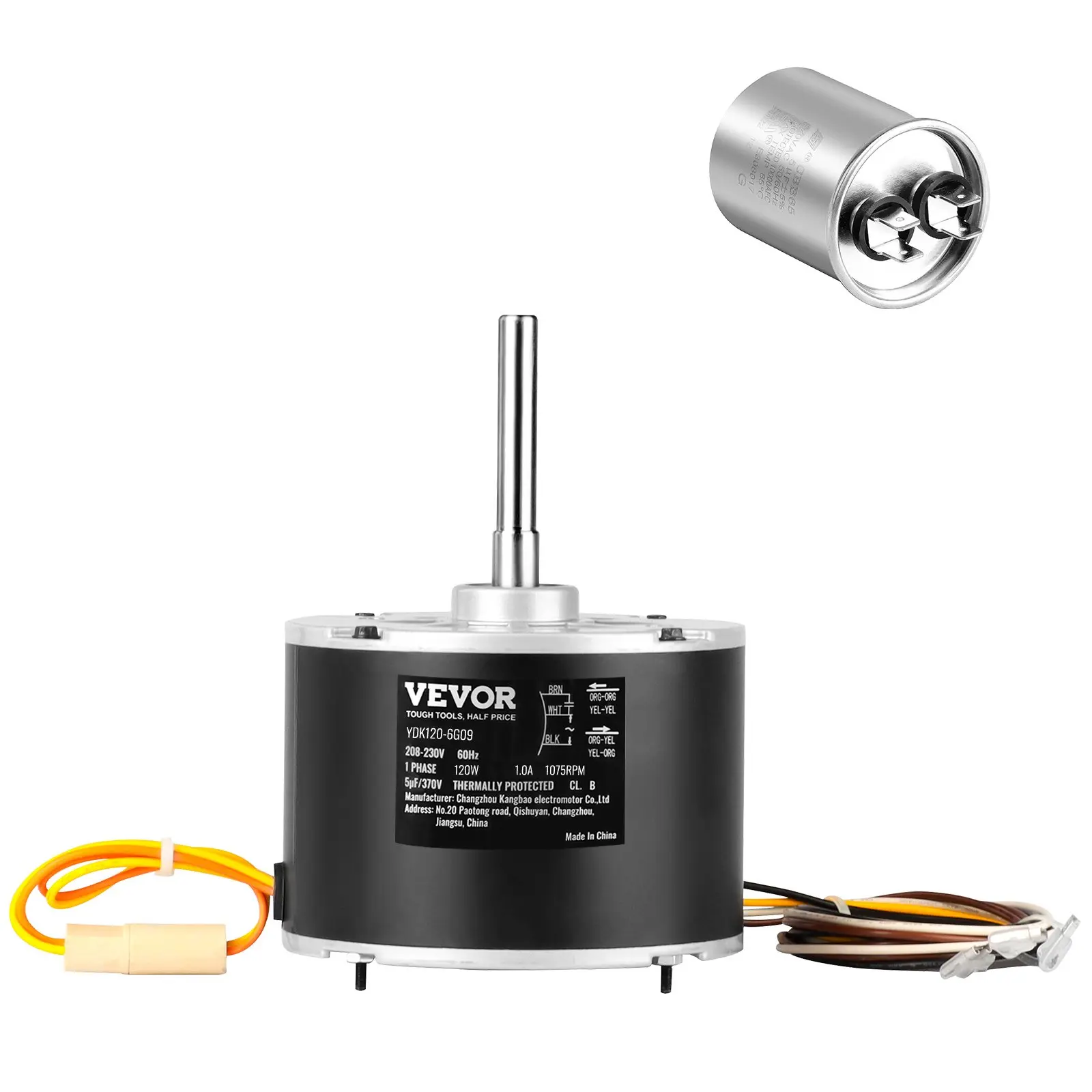 【DealsForYouDays】VEVOR Condenser Fan Motor OGD1016, 1/6 HP 208-230V Condenser Fan Motor 1075RPM, OEM Standard Upgraded Replacement Condenser Motor Reversible Rotating, Explosion-proof CBB65 5F/370V Capacitor