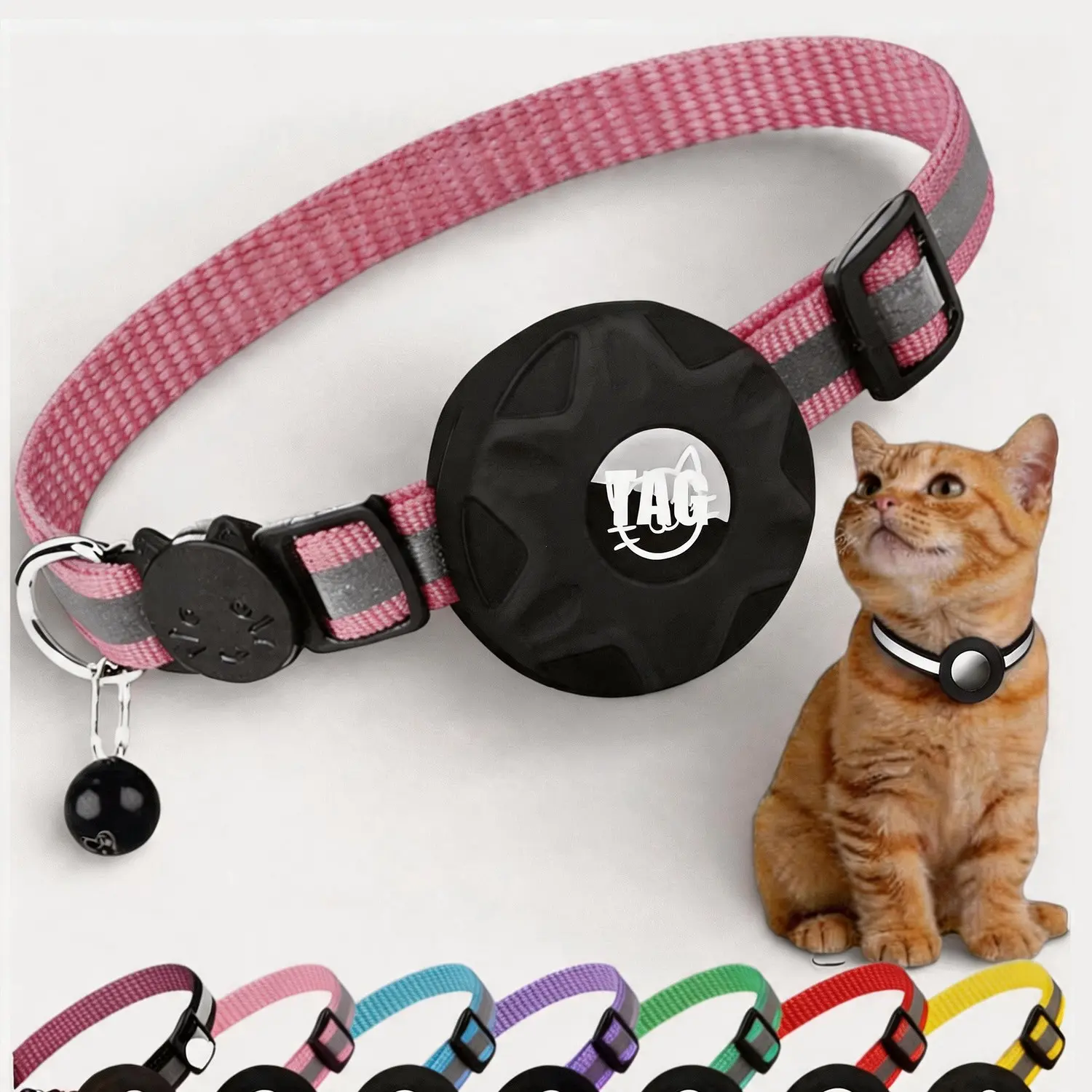Cat Collar with Airtag, Hidden Clip and Bell, Reflective Material, Adjustable Length, Suitable for Girls, Boys, Kittens, Puppies, Reflective Collars