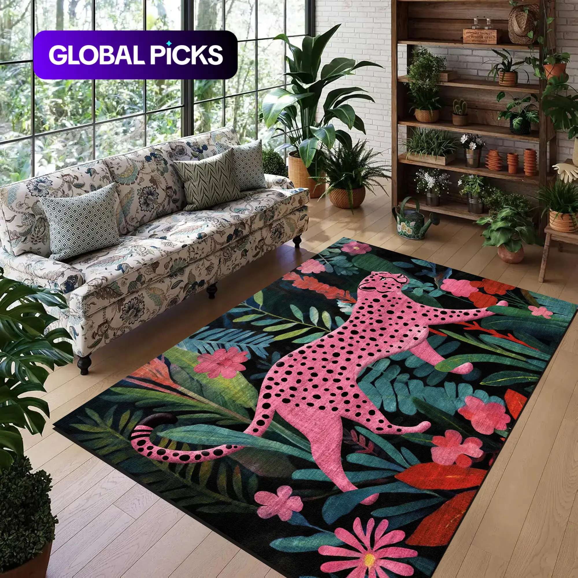 European Luxury Colorblock Jungle Leopard Print Rug, Boho Washable Non-Slip Plush Area Carpet, Foldable Washable Rug for Living Room, Bedroom and Hallway Entrance #GLOBAL PICKS