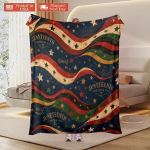 Juneteenth Freedom Day Crochet Blanket - America Printed, Glam Retro Star-Stripe Pattern, 60x80in Wrinkle-Resistant, Breathable, Durable, Cozy Machine-Washable Home Decor Blanket