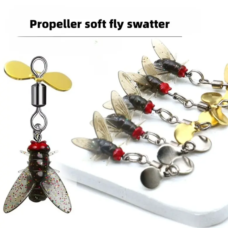 Mini Micro Fishing Lure Set Including Rotating Propeller Soft Baits and Fly Style Hooks, Realistic Artificial Bait Tackle Suitable for Catching Bass, Topmouth Culter and Minnow in Freshwater