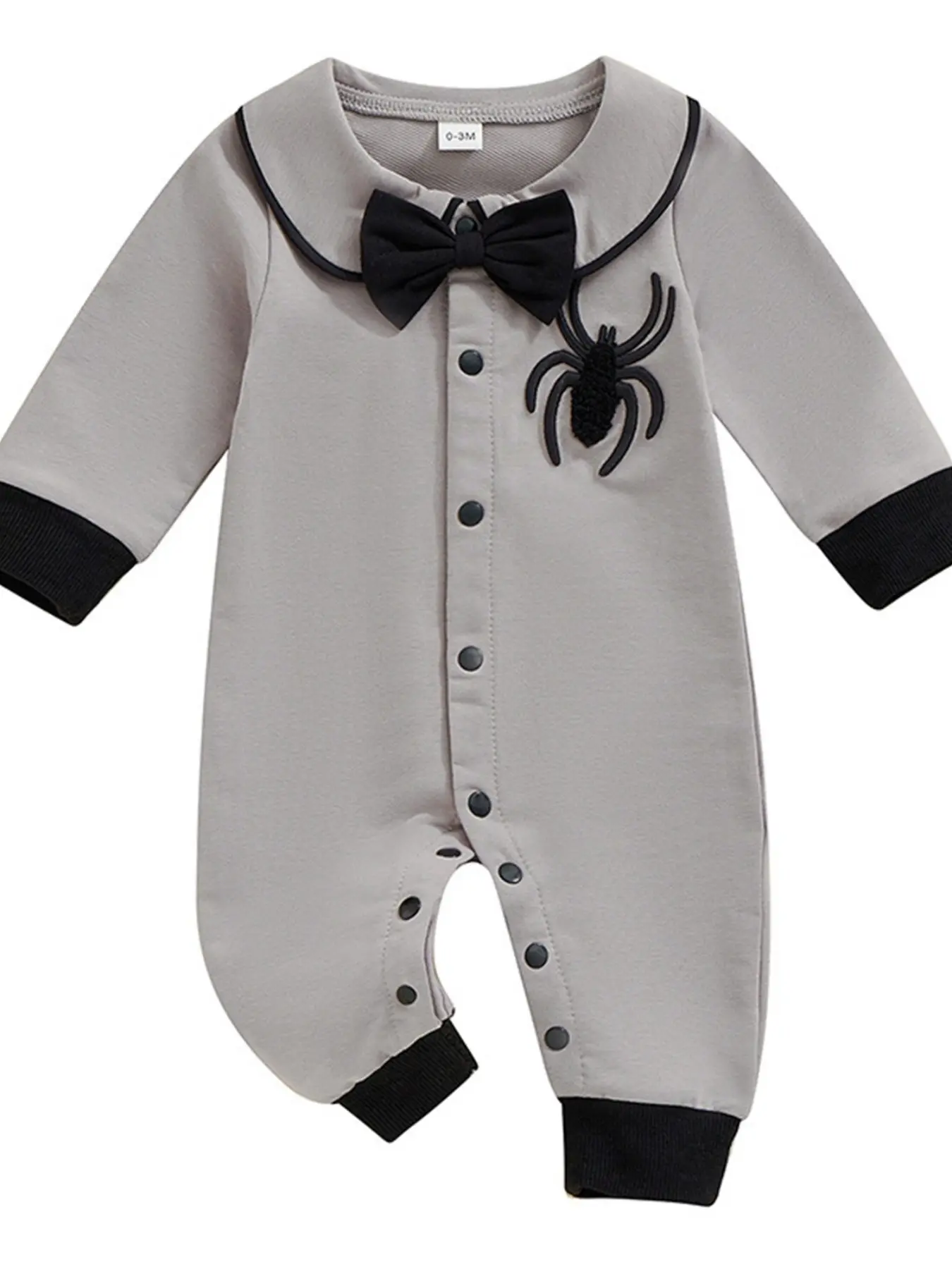 Halloween Spider Embroidery Bow Tie Onesie, Spring Autumn Boys' Crawling Suit, European Style Kids Clothing