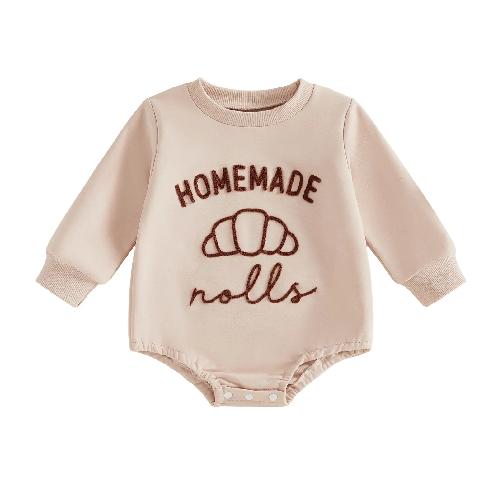 Infant Baby Boy Girl Thanksgiving Romper Croissant Embroidery Long Sleeve Fall Jumpsuits 0-18 Months