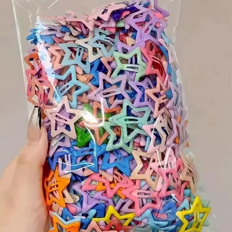 100 Candy Color Star Fun Hair Clips, 2000s Y2K Style Non-Slip Metal Accessories, Women Street Fashion Spring Hair Pins