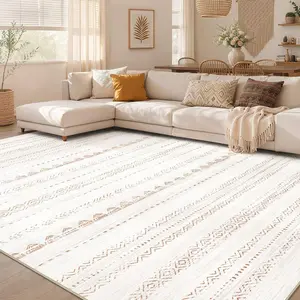 Area Rug Living Room Rugs: 5x7 Large Soft Machine Washable Boho Moroccan FarmNeutral Stain Resistant Indoor Floor Carpet for Bedroom Under Dining Table Home Office Decor-Cream BrownGift.