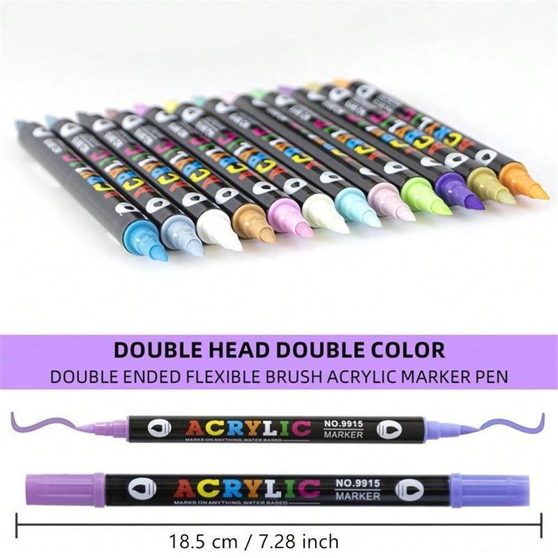 Acrylic Paint Marker Pen Set, 1 Set 12/24/36pcs Double Tip Double Color Quick Dry Waterproof Acrylic Paint Drawing Marker Pen, Crafts Art Supplies for Rock Painting, Wood, Canvas, Stone, Glass #GLOBAL PICKS