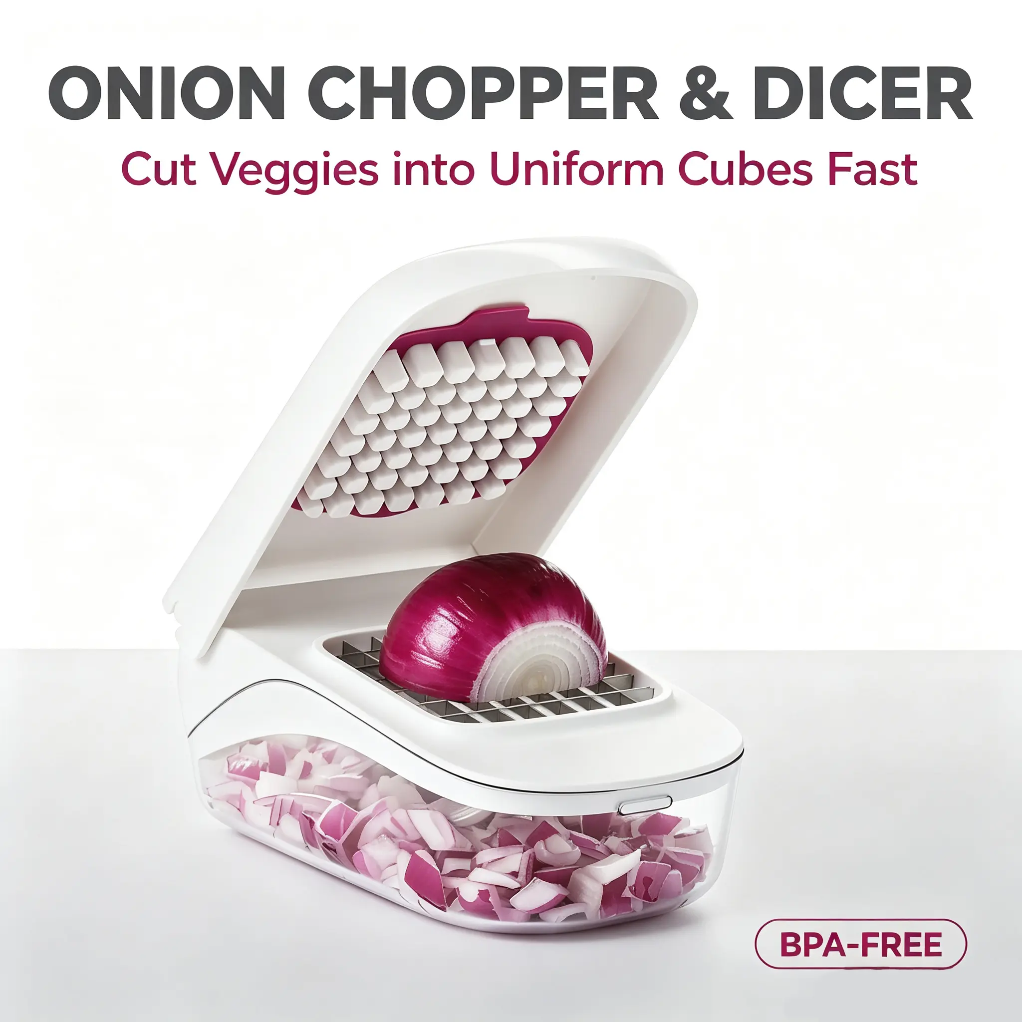 Vegetable Onion Chopper, Manual Food Chopper, Three-In-One Multi-Functional Vegetable Chopper, Easy Press Handheld Kitchen Tool