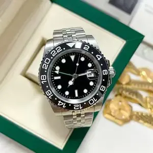 Men's Dual Time Zone Quartz Watch - Black Ceramic Bezel, 5-Link Stainless Steel Band, Date Display, Authentic Logo &  Box (Sports & Outdoor Accessory)