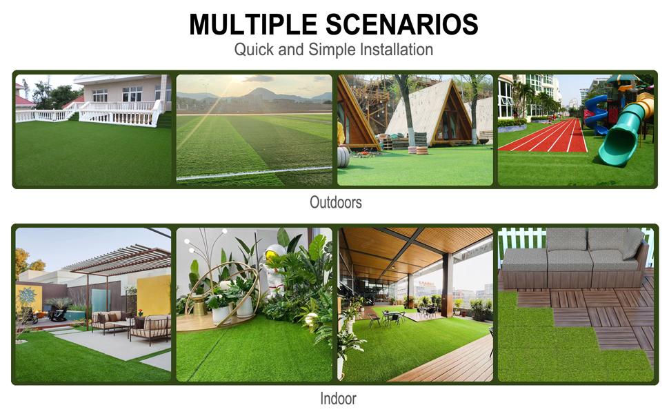 Artificial Grass Turf Tile 12"x12" Synthetic Turf Grass Self-Draining Interlocking Deck Tiles Fake Grass for Balcony & Indoor & Pet Areas (8-Pack)