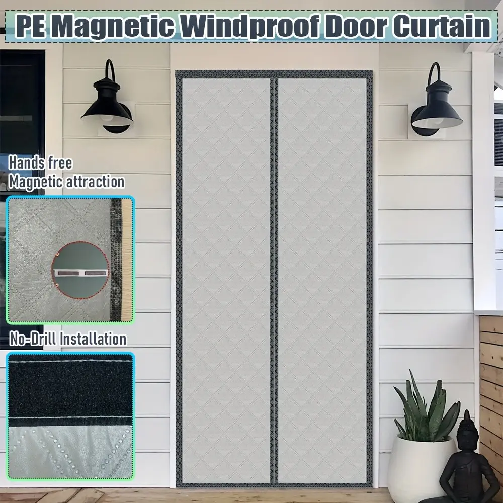 Magnetic Thermal Door Curtain, Waterproof Oxford Cloth, Insulated Door Blanket, Wind & Cold Air Blocking, Easy Install Winter Door Screen