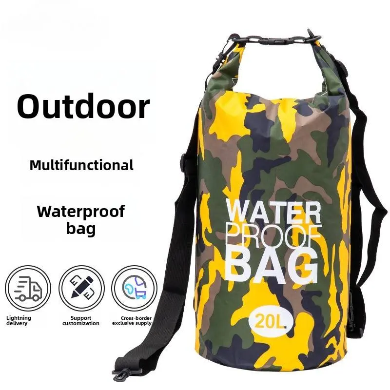 20L PVC Camouflage Waterproof Dry Backpack, Multifunctional Waterproof Swimming, Canyoning, and Rafting Bag, Large Capacity Double Shoulder Waterproof Bag, Waterproof Backpack for Boating, Hiking, Kayaking, and Floating Sports, Dry Bags Waterproof