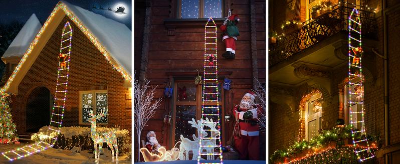 2.5ft/10ft Santa Claus for Staircases (Static Santa Design with Lighted Stairs) It is easy to install and durable, suitable for holiday decoration in indoor and outdoor spaces, gardens, courtyards, etc., and an excellent choice for Christmas gifts