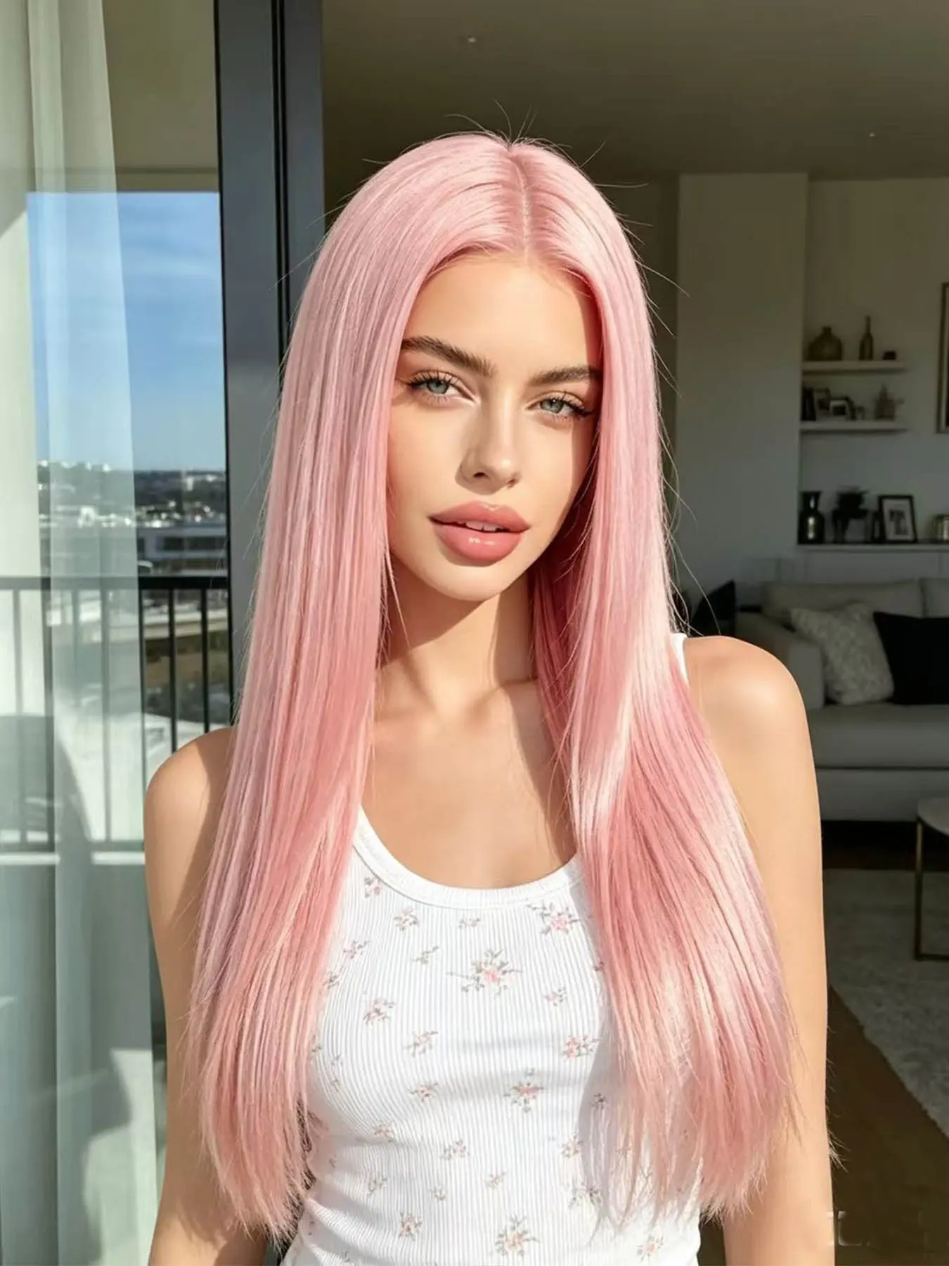 Pastel Straight Long Wig, Middle Part, Heat Resistant, Synthetic Hair, Natural Look, Girls' Daily Wear, Festival, Rave, Cosplay Wigs