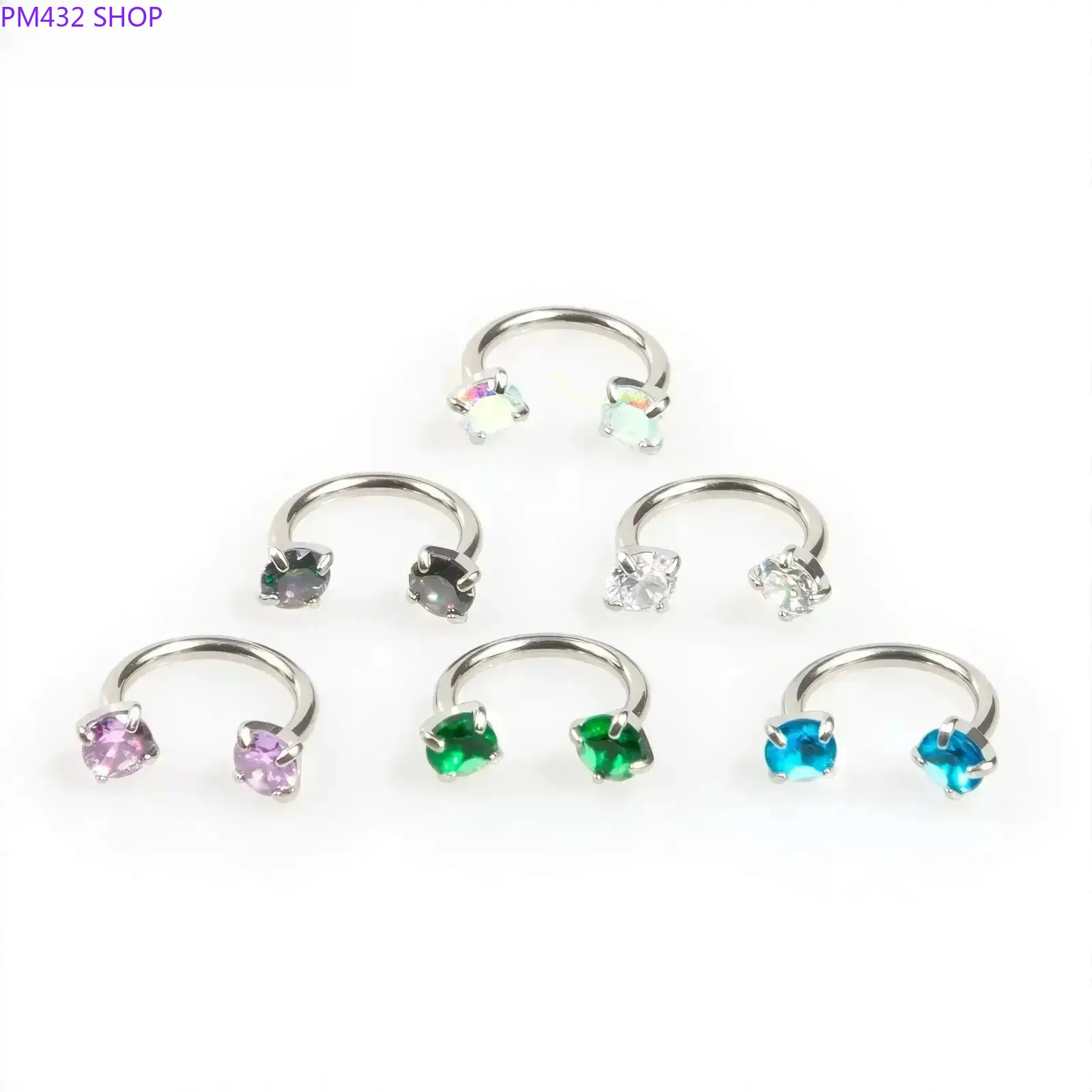 6PCS Gem Nose Hoop Rings 18G – Internally Threaded Horseshoe Piercing Jewelry, 316L Stainless Steel Nose Rings Value Pack with Piercing Tool
