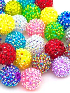 50pcs 20mm Large Size Rhinestone Disco Ball Beads Round Spacer Color Painted Charms for Jewelry Bracelet Necklace Pen Bag Chain Making Crafts Beading Supplies