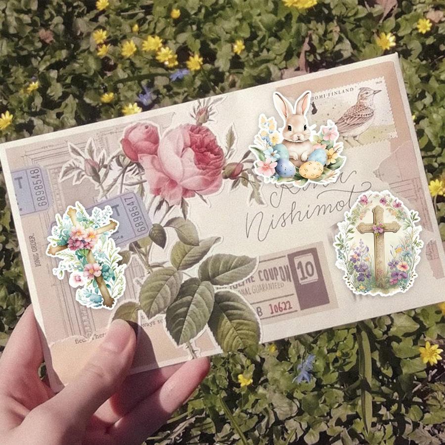 100 PCS Happy Easter Bunny Stickers Pack, Aesthetic Spring DIY Decoration Decals for Scrapbooking Planner Luggage, Easter Egg Hunt Gifts for Boys Girls The cutest Easter basket stuffers are here!