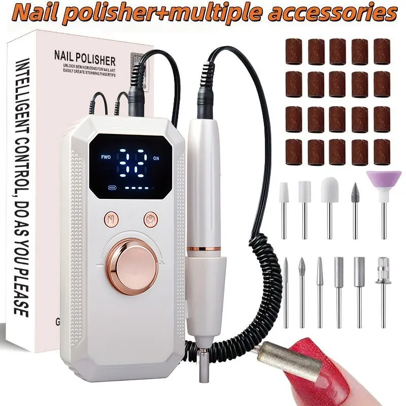 Electric Nail Drill Kit, Rechargeable Pedicure Tools, Professional Pedicure Set with Multiple Grinding Heads, LED Display, 32 Speed Levels, Gel Nails, Home Salon Use, Nail Supplies Equipment