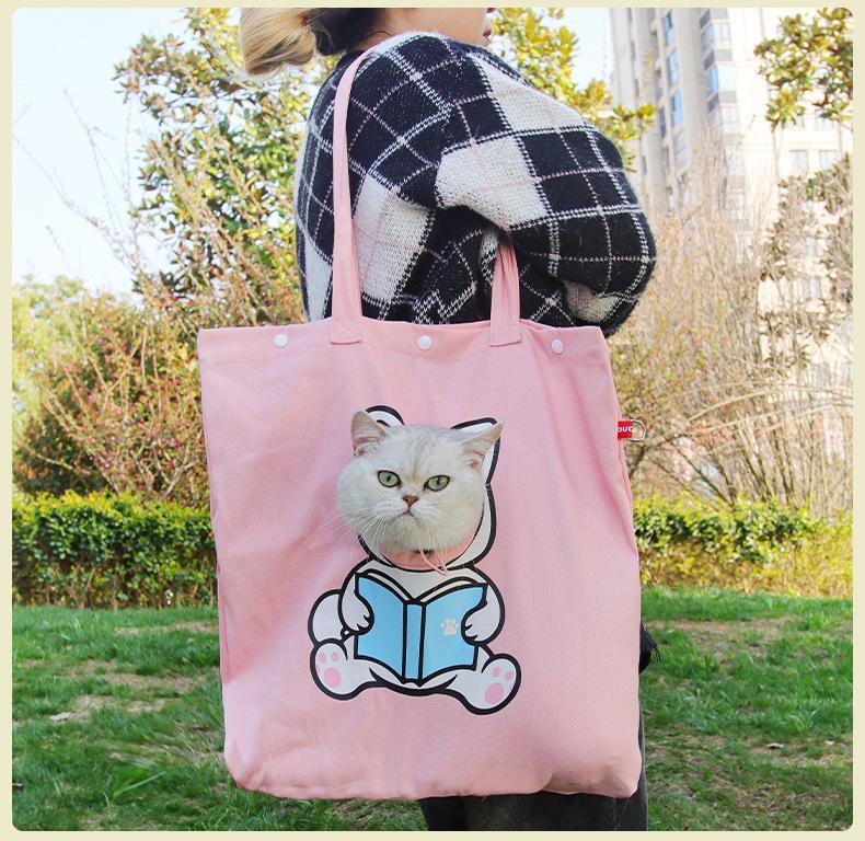 Pet Canvas Shoulder Bag, Cute Animal ShapedCat Carrier Canvas Bags,Portable Pet CanvasTote Chest Bag That Can Expose Head,OutdoorTravel Pet Carrier For Cats Dogs Pet Supplies cat dog rabbit