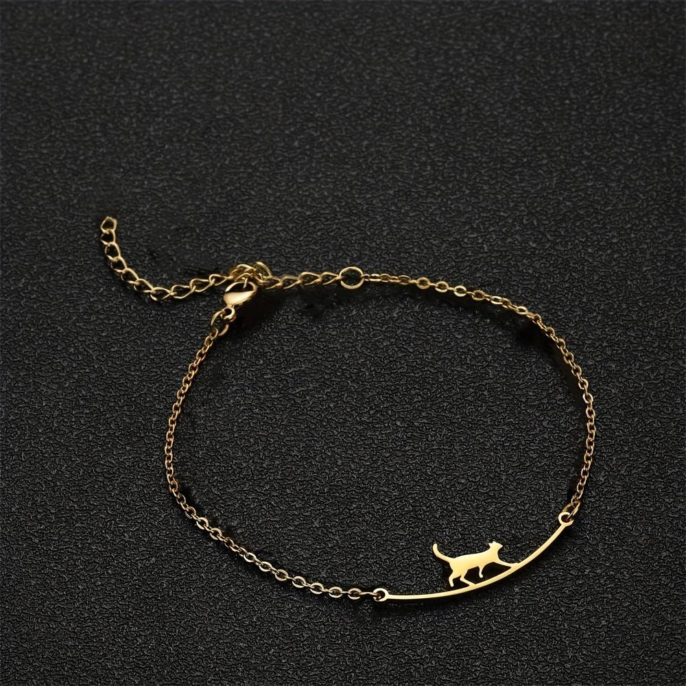 1 piece women's beach stainless steel cat anklet, adjustable ankle bracelet jewelry, summer beach cute animal jewelry anklet, Christmas gift for lovers