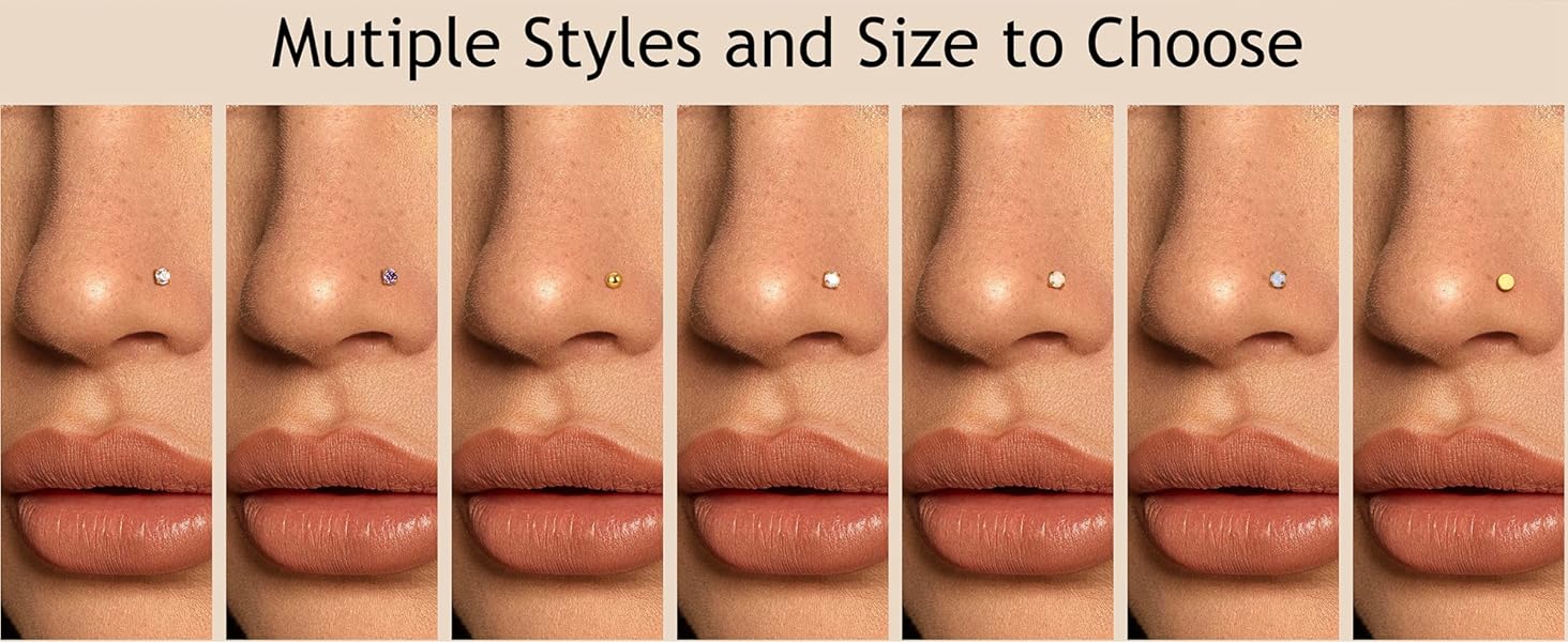 6-15Pcs 20G Nose Studs 18G Nose Rings Hoop for Women Men 316L Stainless Steel Clicker Hinged Nose Rings Hoop Straight L Shaped Nose Studs Nose Piercing Jewelry Silver Gold (Gold-CZ-Straight)