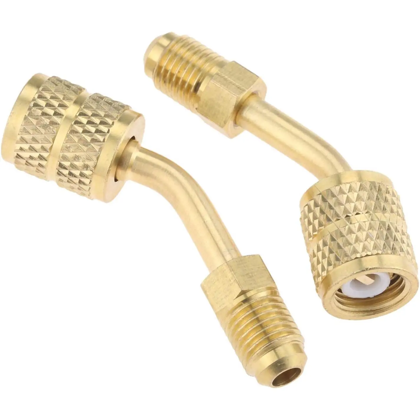 Brass Alloy R410a 5/16" Female to 1/4" Male SAE Swivel Adapter, 45° Angle Thimble, Fluoride Leakage Solution, for Mini Splits HVAC Refrigeration Service (2 Count)