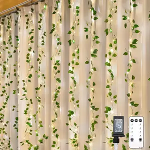 200 LED Vine with Light Plug in, 6.5ft x 6.5ft Pothos Fairy Curtain Lights with Remote, Leaf Fairy Lights for Wall,Bedroom, Dorm, Wedding, Party, Indoor Decor(Warm White)