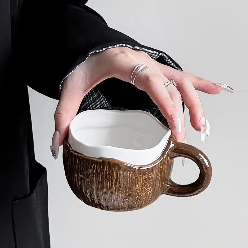 Adorable Coconut Shape Mug, 7.78oz with Spoon, Versatile Yogurt Coffee Water Cup, Cute Birthday Festival Gift, Novel Ceramic Mug