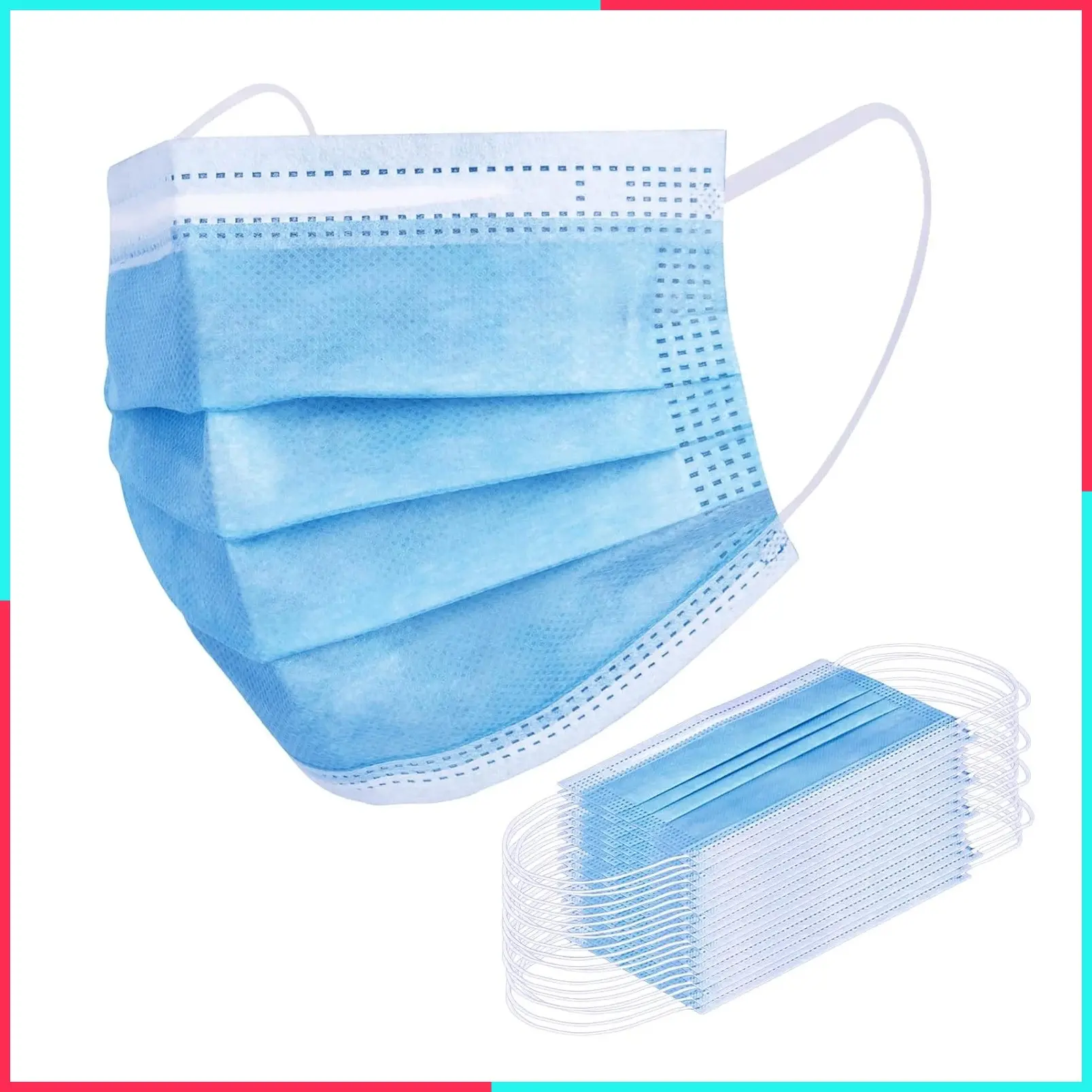 Blue Disposable Face Masks, 100 Pcs, 3-Ply Protection