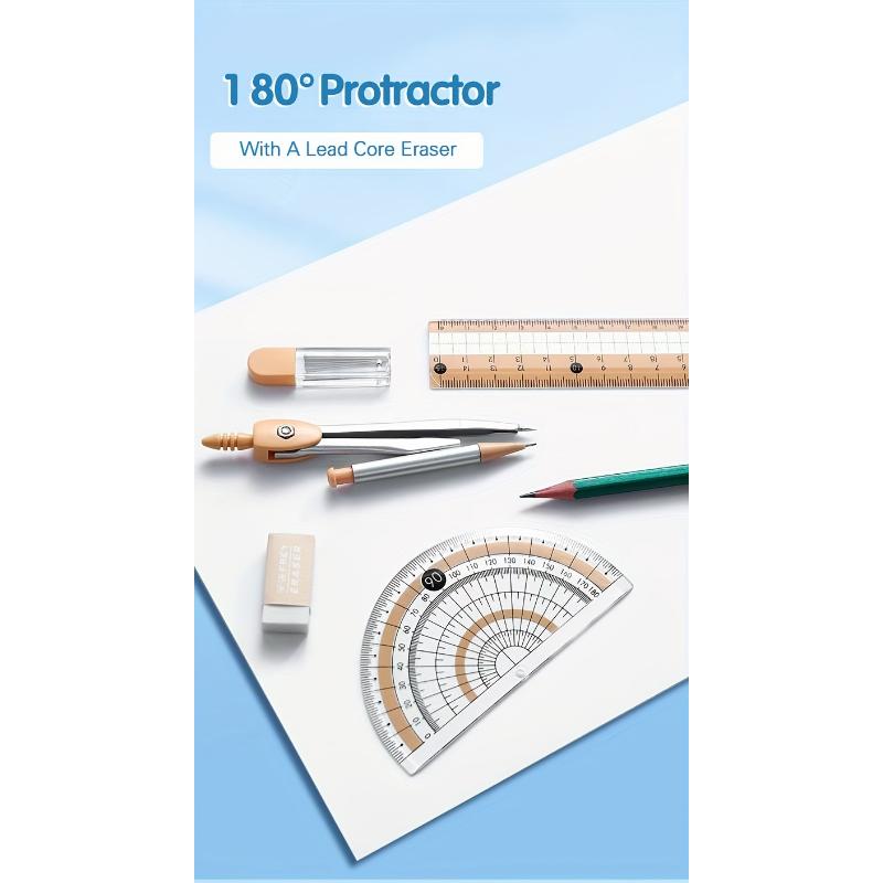 8pcs Set of Measuring Rules for Students Including Compass Measuring Angle Ruler Triangular Ruler Measuring and Drawing Complete Set of Measuring and Stationery Gift Package