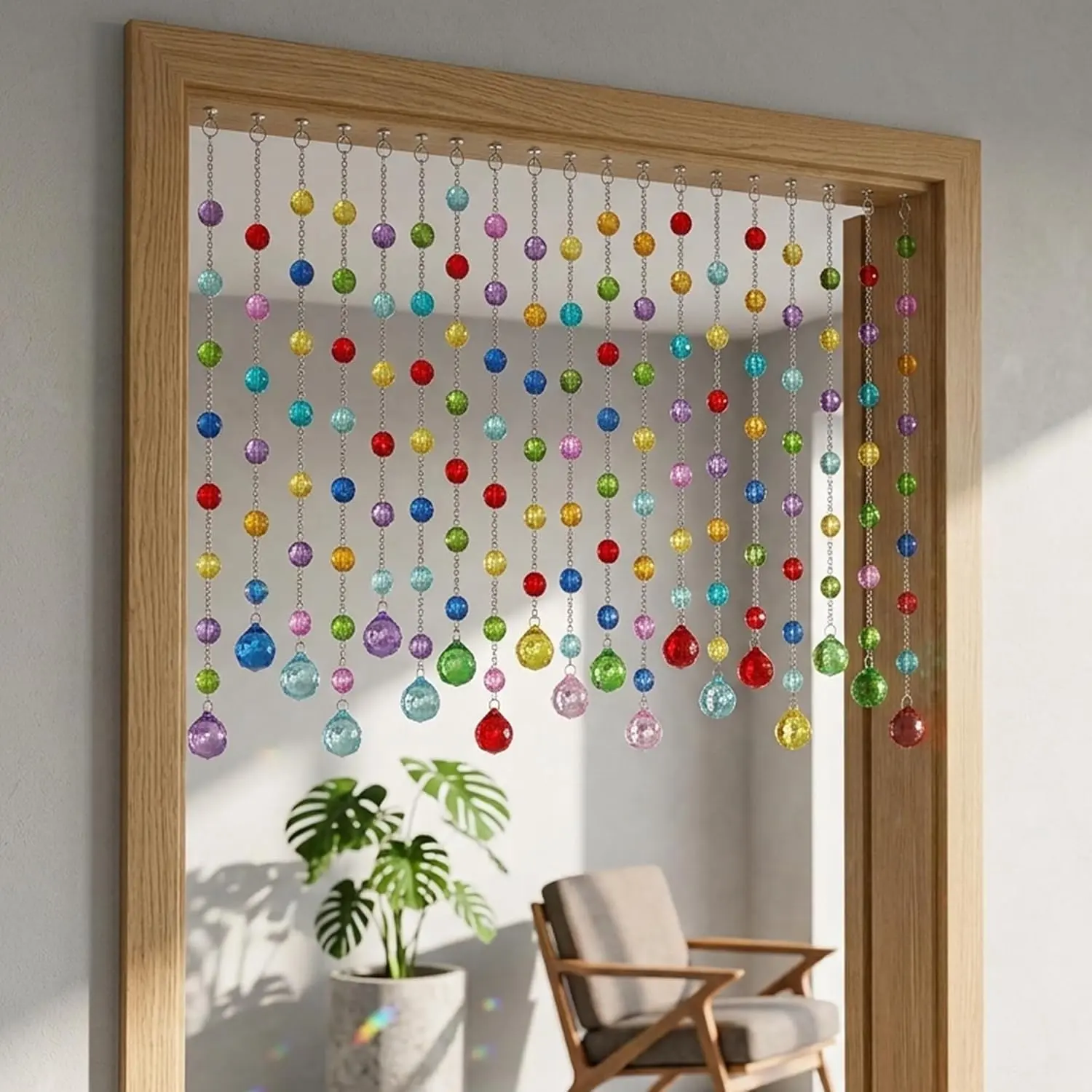 Acrylic Colorful Bead String Curtains - 21 Strings Self-Closing Door Hangings for Bedrooms/Hallways, Windows/Doors, Closets (Textile Soft Furnishing Curtain Accessory)