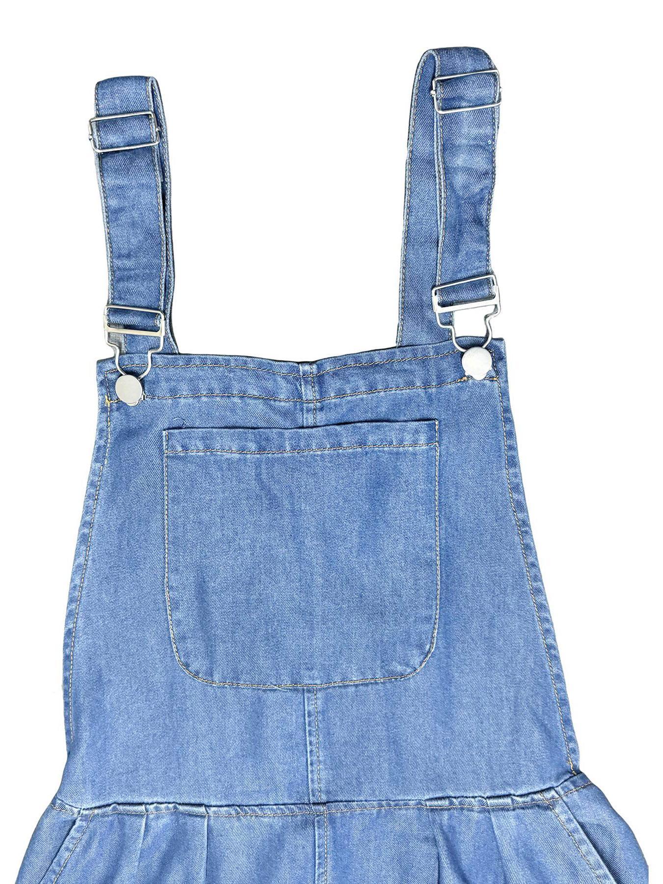 Women's Denim-Effect Pleated Wide-Leg Overalls, Chic Casual Square-Neck Style with Pockets for Daily and Outdoor Wear, Ladies' Clothes for All Seasons, Womenswear