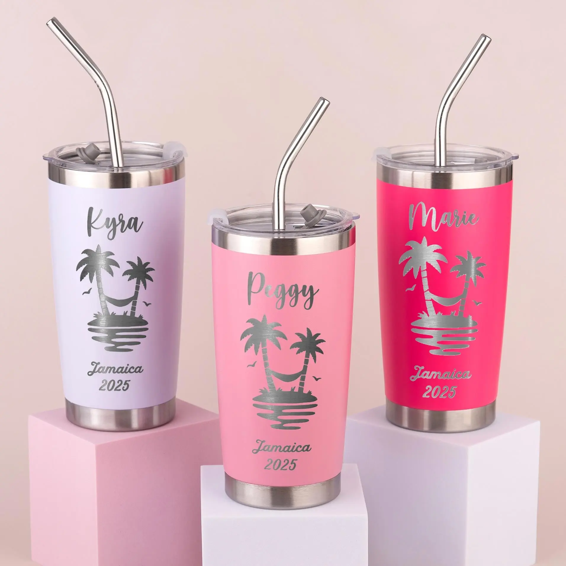 Personalized Tumbler 20oz Stainless Steel Cup, Family Reunion Vacation Tumbler, Custom Girls Trip Travel Mug Drinkware Flasks leak-proof floral pattern funny design cute office sport bottle trendy active lifestyle portable flip straw print new arrival