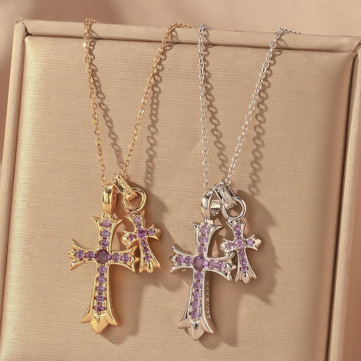 Women's Internet celebrity double cross necklace, niche design, light luxury, versatile, personalized, sweet and cool, versatile pendant collarbone chain