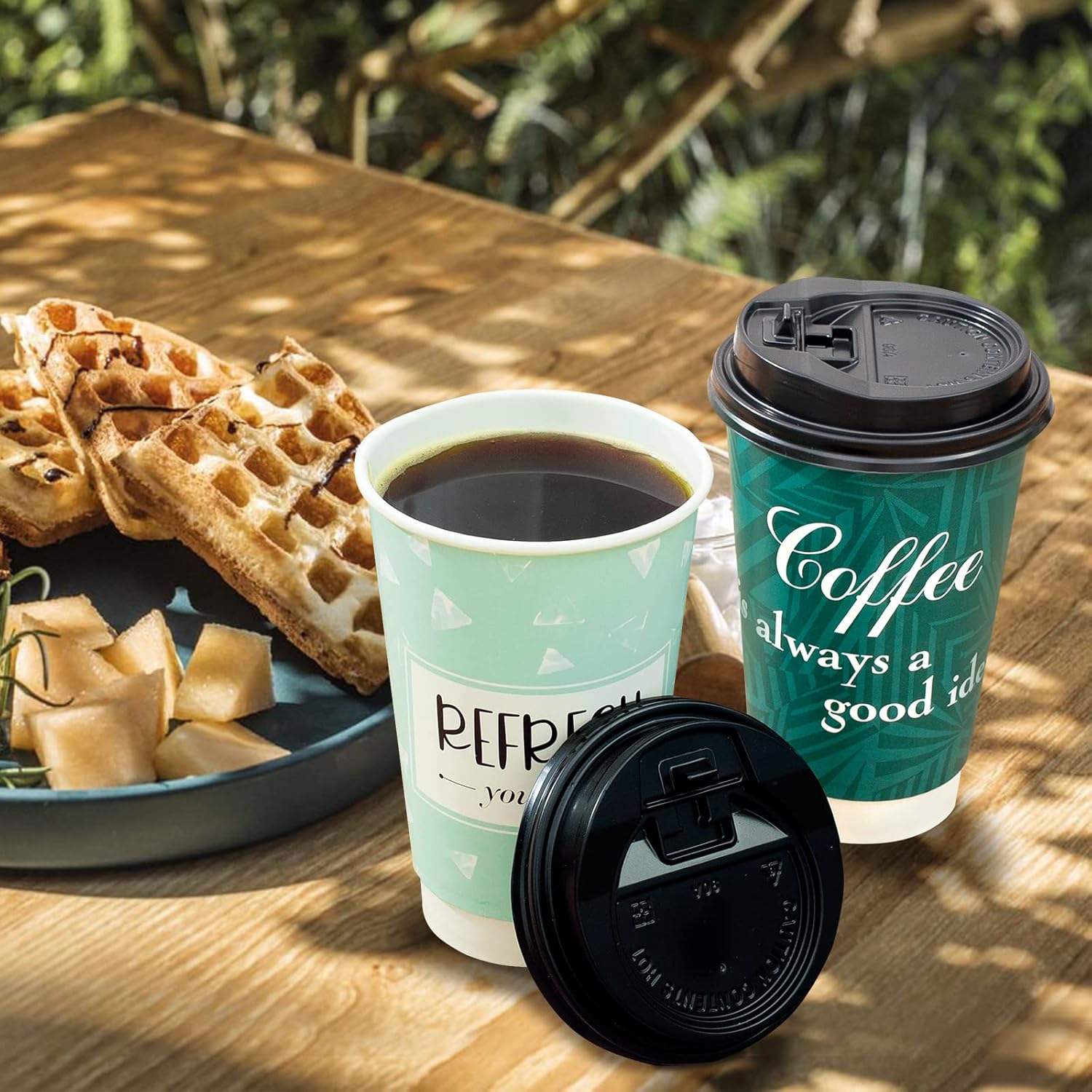 Disposable Coffee Cups with Lids 16 oz, 50 Pack Double-Walled Fun Designs,  Insulated, Hot Beverage Paper Cups for Cold & Hot Drinks - TikTok Shop