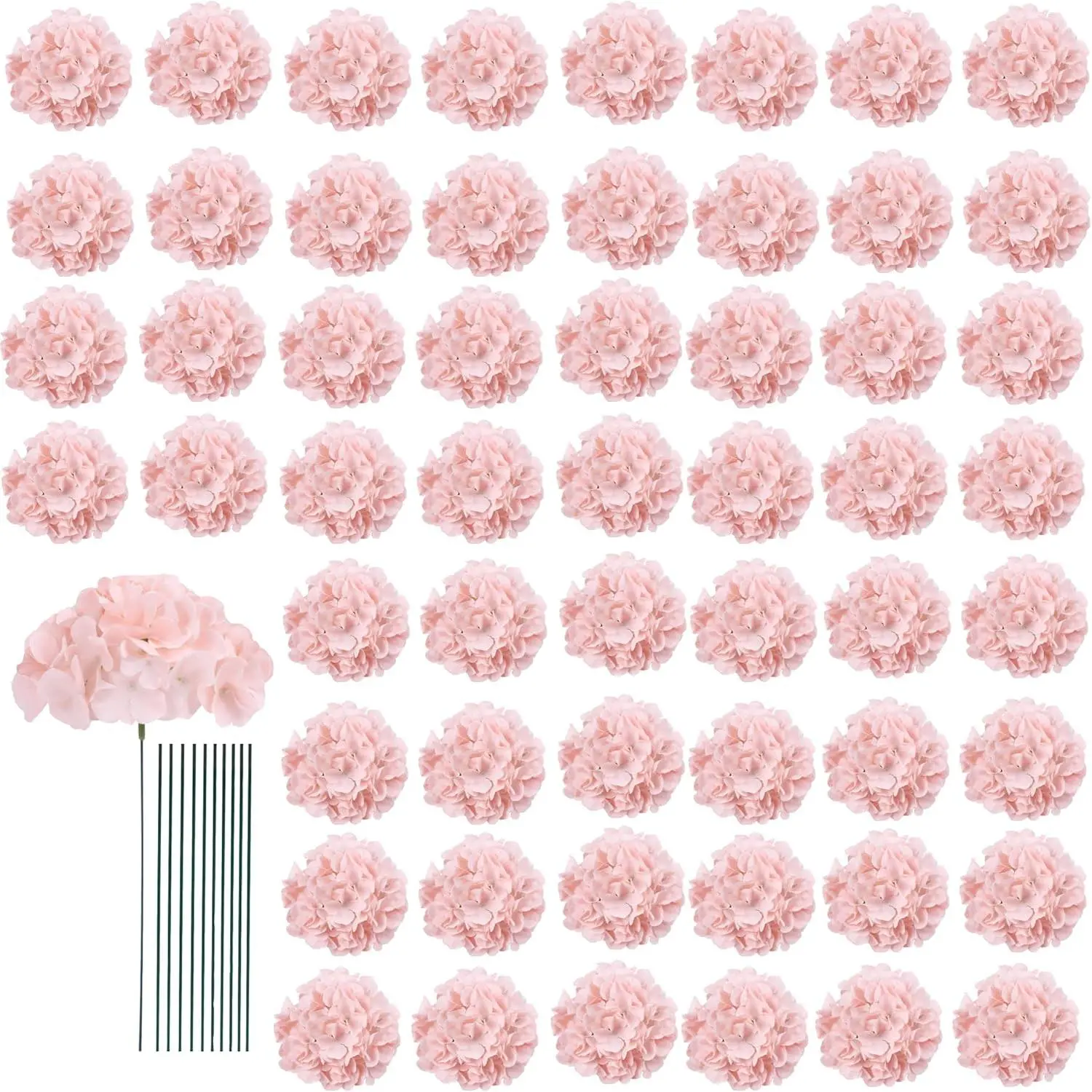 65pcs Fake Flowers Blush Hydrangea Artificial Flowers Bulk (Not Squished, No Steaming Need) Silk Flowers with Stems for Wedding Decor,Home,Baby Shower,Table Centerpieces Decoration