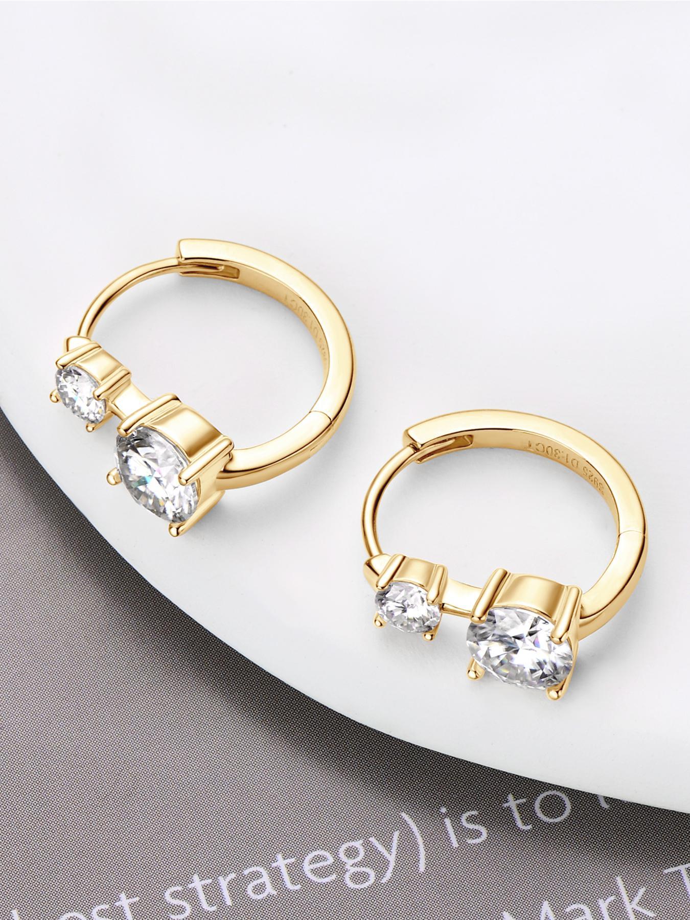S925 Sterling Silver Synthetic Moissanite Decor Hoop Earrings, Fashionable Earrings for Women & Girls, Trendy All-match & Exquisite Jewelry for Birthday Gift, Solitaire Earrings