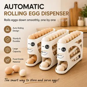 Automatic Rolling Egg Dispenser, Large Capacity Egg Holder Organizer for Refrigerator, Food-Grade Stackable Egg Storage Rack, Smooth Rolling Kitchen Egg Tray for Fridge, Countertop and Pantry Use