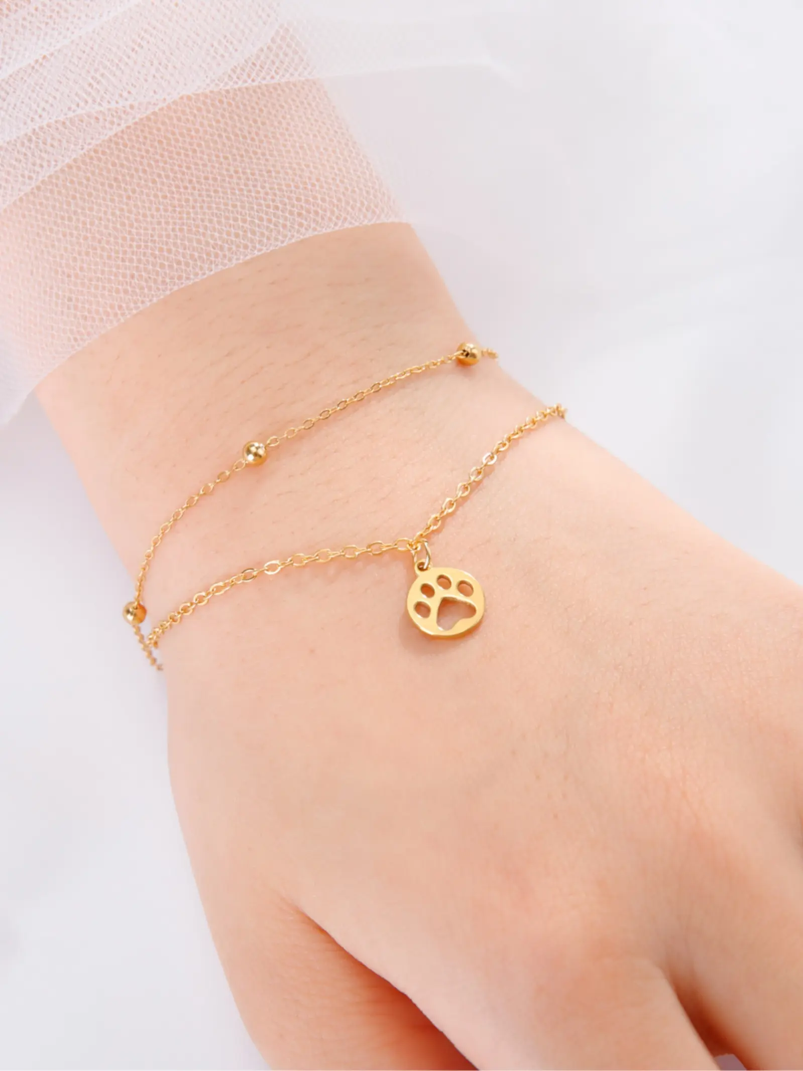 Animal Dog Cat Paw Pendant Bracelet, Elegant Stainless Steel Hand Chain, Gift for Birthday and Wedding, All Seasons Jewelry
