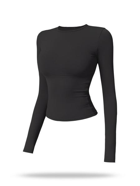 Women's Solid Long Sleeve Sports Tee, Sporty Round Neck T-shirt for Yoga Gym Workout Running, Ladies Sportswear for Spring & Fall, Gym Performance Top