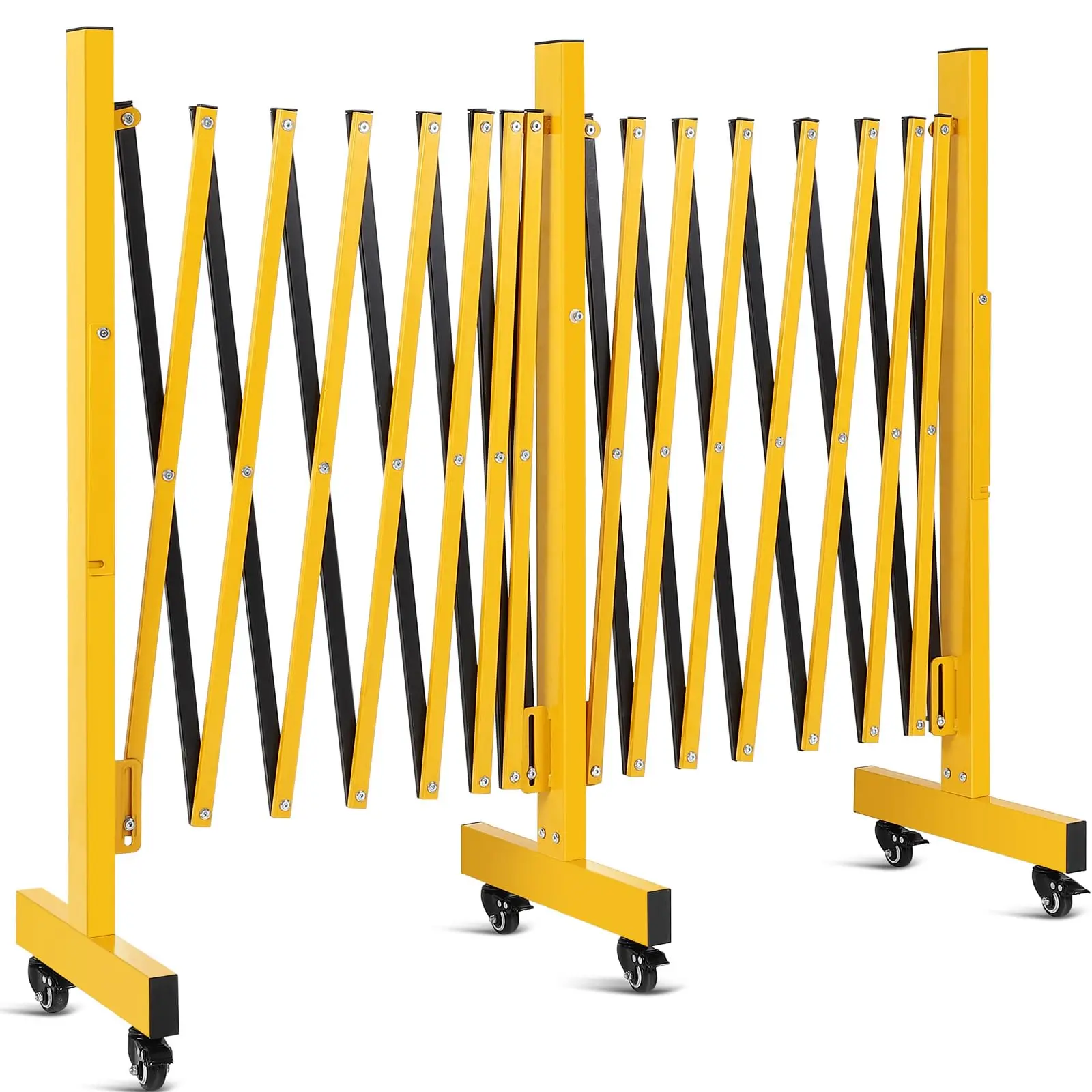 Expandable Steel Safety Barricade – 8 ft to 23 ft, Yellow‑Black & Orange‑Black, Heavy‑Duty Rolling Gate with Lockable Swivel Wheels