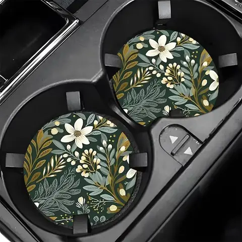 Floral Pattern Car Coaster, Waterproof Car Round Cup Mat, Universal Car Cup Pad, Car Interior Decoration Accessories, Aesthetic Car Accessory
