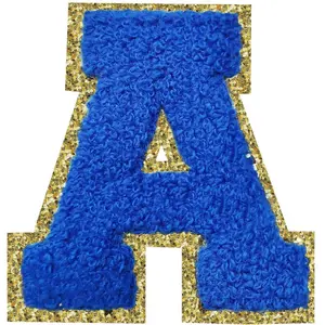3Pcs Letter Patches Varsity Glitters Chenille,SPRT Iron on Dark Blue Letter Patch,Alphabet Cloth Patch for Team Costume Decoration 3.1in Height A (3 Pieces)