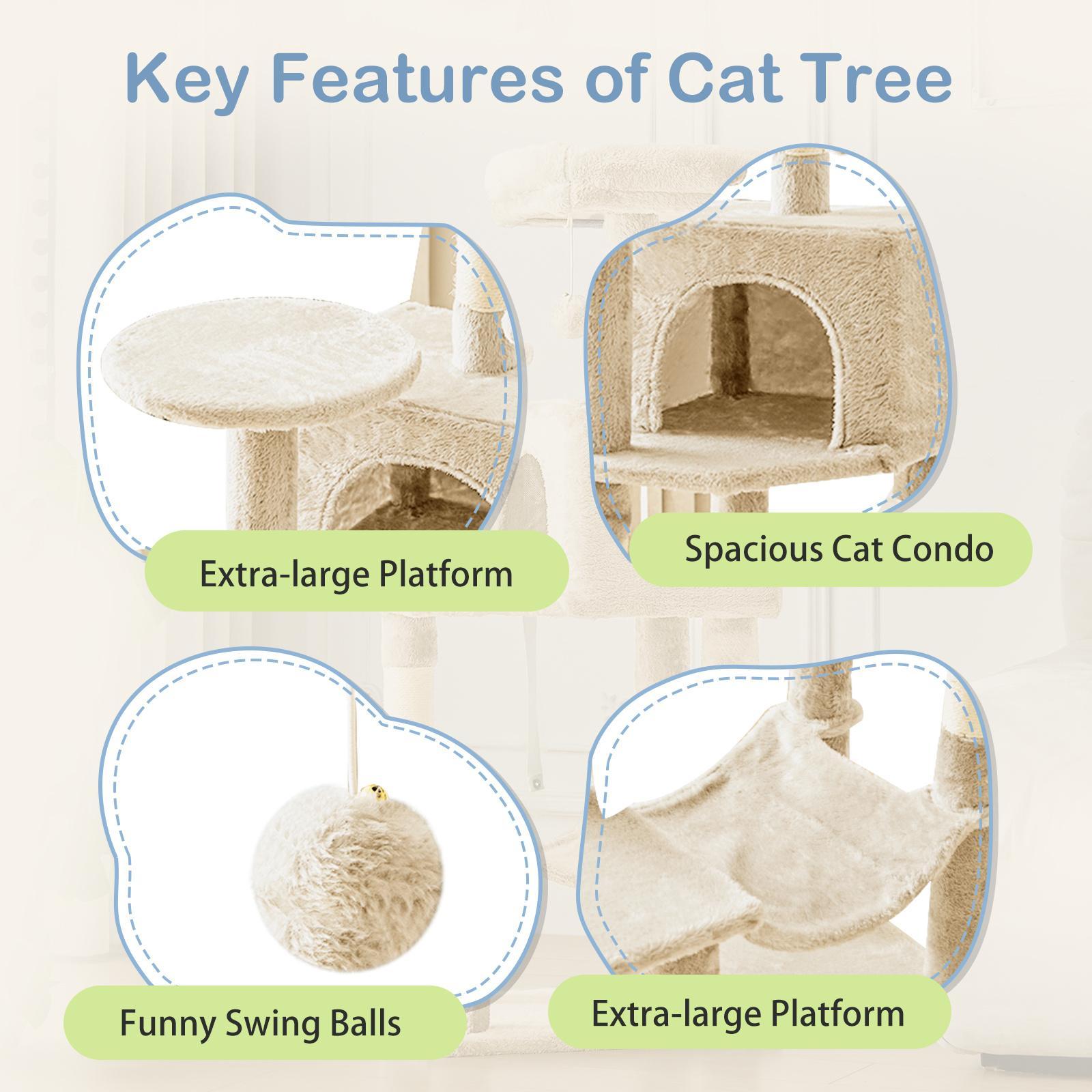 44 Inch Indoor Cat Tree, Cat Tower - Multi-Level Cat Condo Cat Furniture with Scratching Post, Hammock, Cave, Anti-Tilt Stable House Condo Pet Playhouse, Easy to Assemble, Perfect Gift for Indoor Kittens And Cats, Pet Home