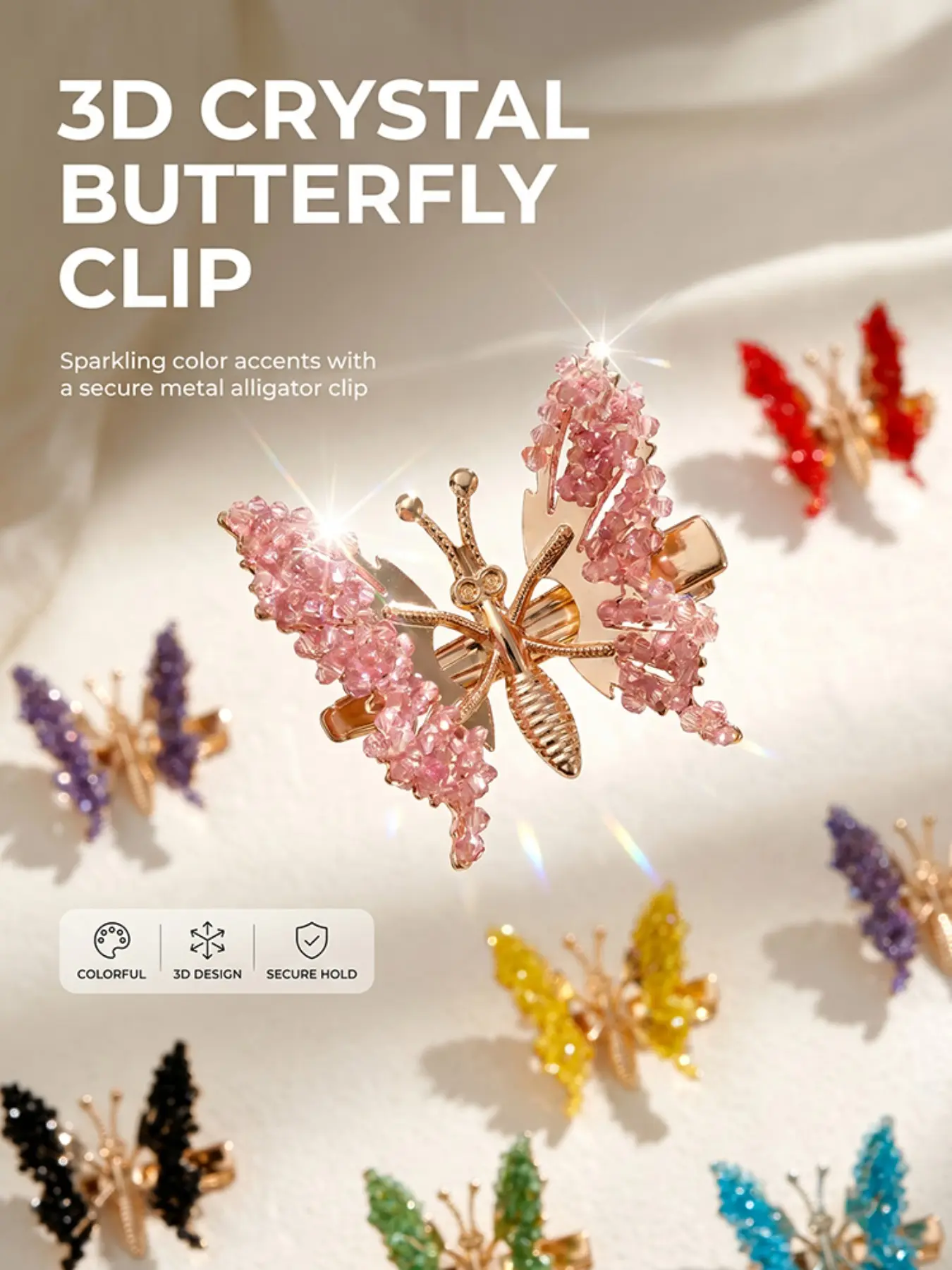 12-Piece Set 3D Butterfly Hair Clips, Colorful Rhinestone Alloy Hair Accessories, Party Styling, Side Bangs Holder for Women and Girls