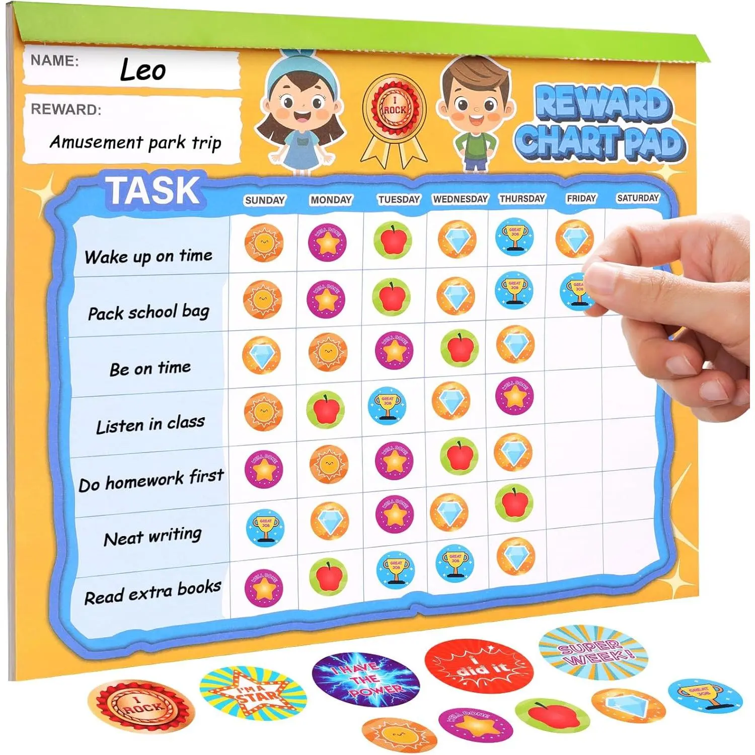 26 Chore Charts Behavior  Chart System, Sticker Chore Chart Pad for Students with 1488 Stickers, 12" x 9.8"   Chart to Motivate Responsibility &  Habits
