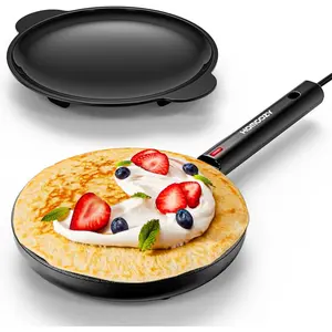 Electric Crepe Maker Machine, Instant Crepe Maker with Handle, 8 Inch Non-Stick Coating Crepe Pan, Auto Temperature Control for Crepes, Pancakes, Bacon, Tortilla