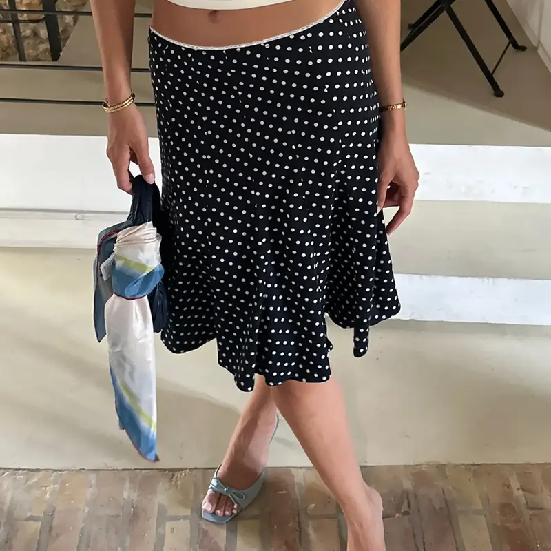 Women's All Over Polka Dot Print Mermaid Skirt, Casual Drop Waist Skirt for Daily Wear, Ladies Fall & Winter Bottoms, Boho Casual Skirts, Casual Fashion Skirt, Bohemian Skirt, Bohemian Style Skirt, Casual Fashionable Skirt