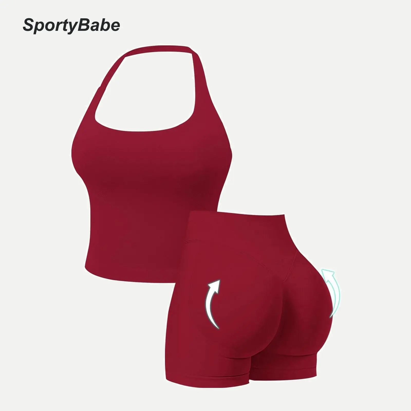 Women's 2-Piece Seamless Matching Workout Sets - Halter Tank Top, Scrunched Gym Shorts, Breathable Quick-Drying Sportswear for Yoga, Summer Running, 2 Piece Sets